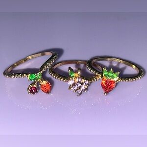 Vibrant Gold and Multicolor Gemstone Ring Trio